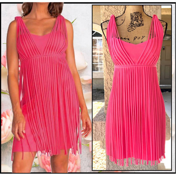 Trina Turk Venetia Dress Fringe Overlay Watermelon Pink Size 2 - Picture 2 of 8